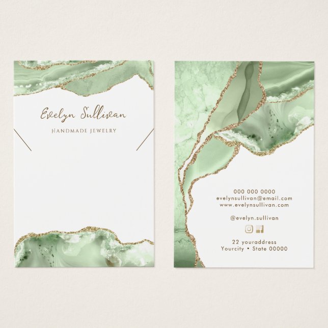 jade green agate necklace display card (Front & Back)