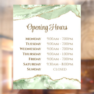 Jade green Agate Opening Hours Window Cling