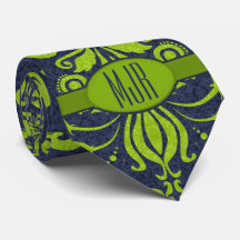 Jade Green and Navy Damask Swirl Monogram