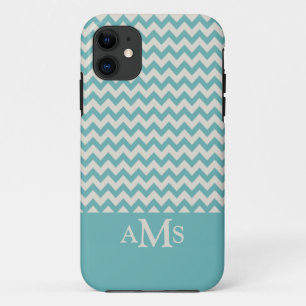 Jade Green Chevron Stripe 3  Monogram Case-Mate iPhone Case
