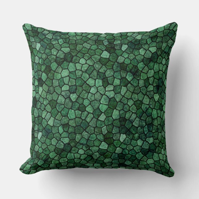 Jade Green Cobbled Patchwork Terrazo Pattern Cushion (Front)