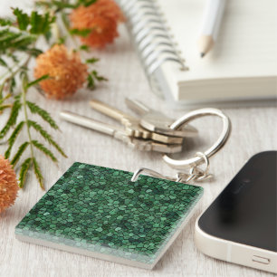 Jade Green Cobbled Patchwork Terrazo Pattern Key Ring