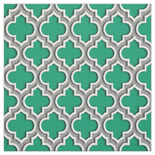 Jade Green Dark Grey Moroccan Quatrefoil #5DS Fabric