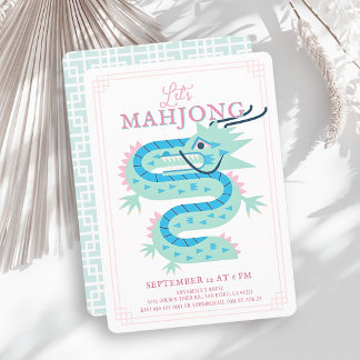 Jade Green Dragon Pink Chinoiserie Mahjong Party Invitation