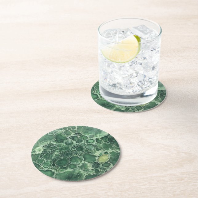 Jade Green Gemstone Pattern Round Paper Coaster (Insitu)