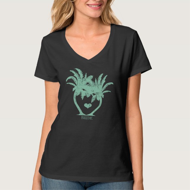Jade Green Palm Tree Beach Wedding T-SHIRT (Front)