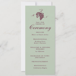 Jade Green Plum Grape Monogram Wedding Program Invitation