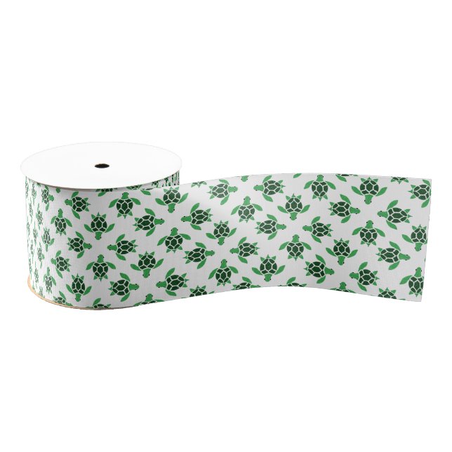 Jade Green Sea Turtle Mosaic Design Grosgrain Ribbon (Spool)