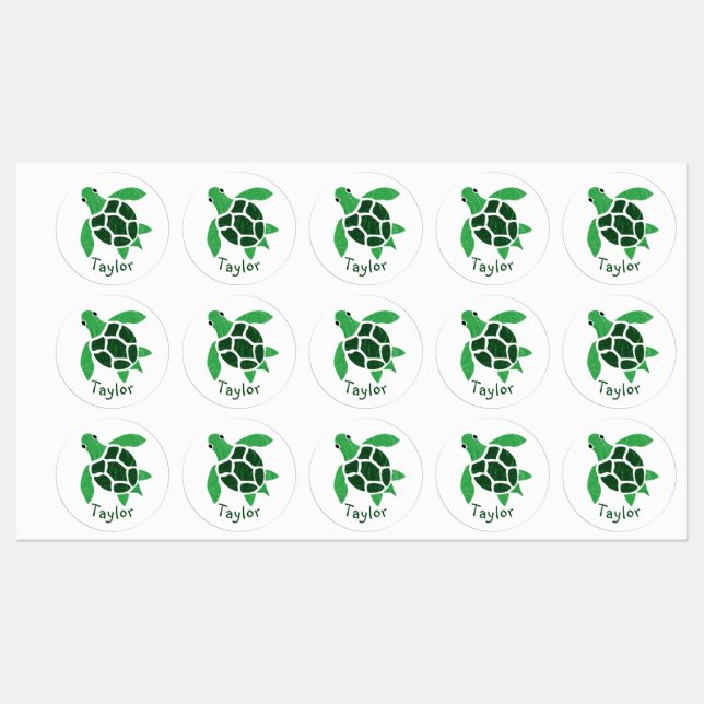 Jade Green Sea Turtle Mosaic with Name (Sheet)