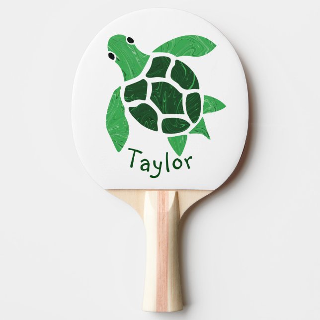 Jade Green Sea Turtle Mosaic with Name Golf Balls Ping Pong Paddle (Front)