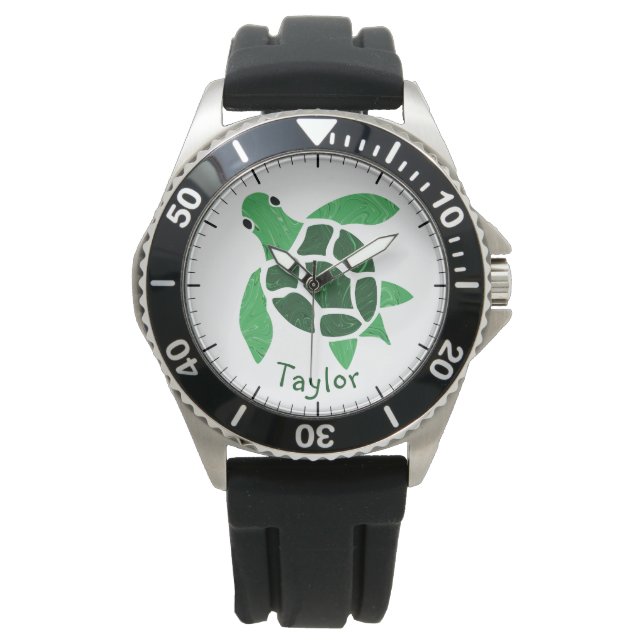 Jade Green Sea Turtle Mosaic with Name Watch (Front)