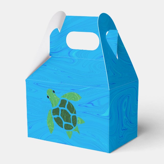 Jade Green Sea Turtle on Ocean Blue Background Favour Box (Front Side)