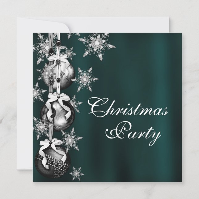 Jade Green Snowflakes Christmas Party Invitations (Front)