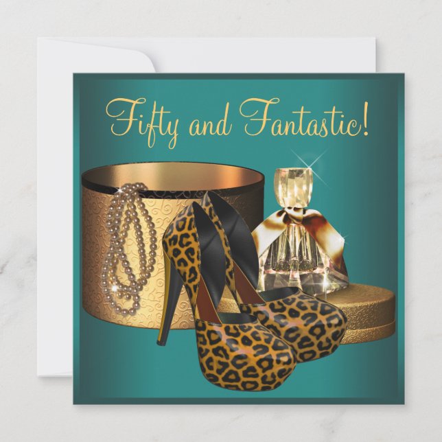 Jade Leopard Gold Womans 50th Birthday Invitation (Front)