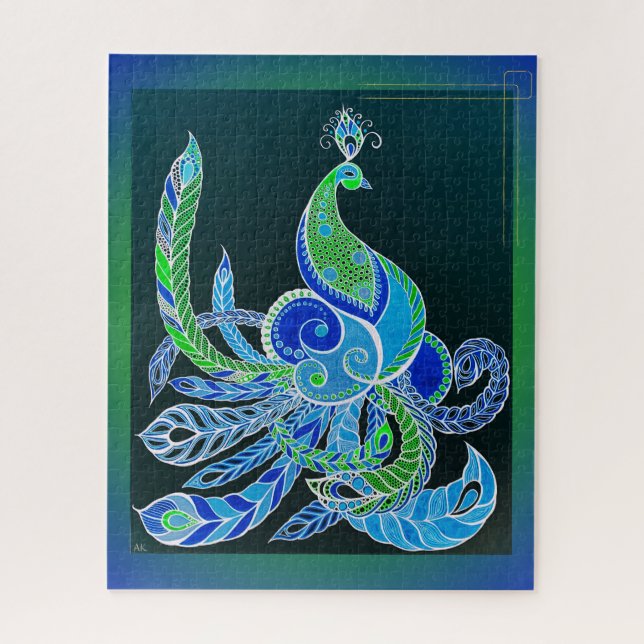 Jade Majesty Elegant Green and blue peacock  Jigsaw Puzzle (Vertical)