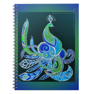 Jade Majesty Elegant Green and blue peacock Notebook