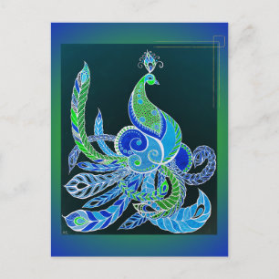 Jade Majesty Elegant Green and blue peacock Postcard