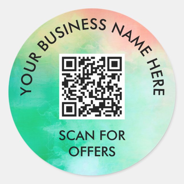 Jade Peach Scan For Offers Business Name QR Code Classic Round Sticker (Front)