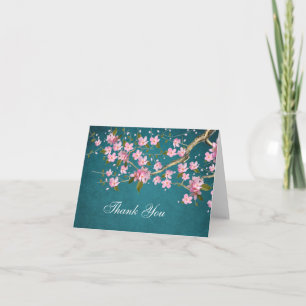 Jade Pink Japanese Cherry Blossoms Thank You Cards