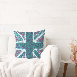 Jade Purple Union Jack Liquid Art, Wild Animal Cushion
