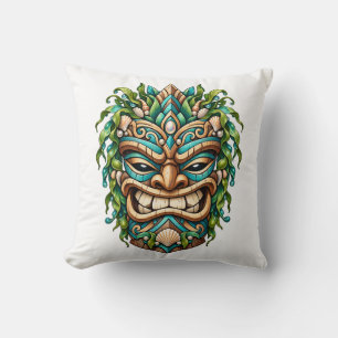 Jade Shell Tiki Guardian Throw Pillow