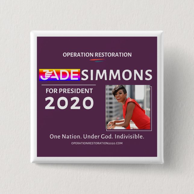 Jade Simmons for President 2020 15 Cm Square Badge (Front)