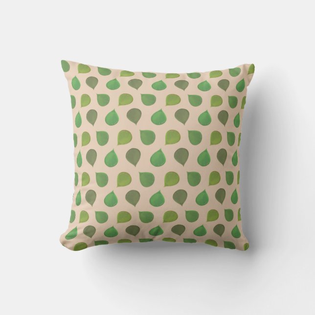 Jade Tree Green Leaves on Beige Cushion (Front)