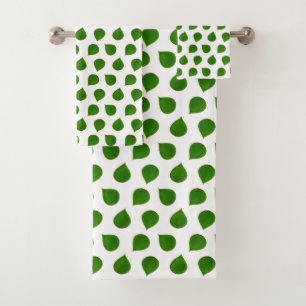 Jade Tree Green Leaves on White Bath Towel Set