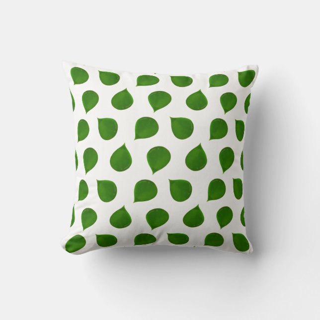 Jade Tree Green Leaves on White Throw Pillow (Front)