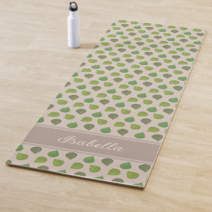 Jade Tree Leaves & Name on Beige Yoga Mat