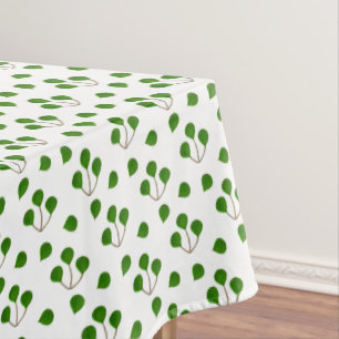 Jade Tree of Life Branches & Green Leaves on White Tablecloth