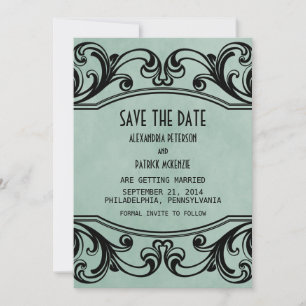Jade Vintage Swirls Save the Date Invite