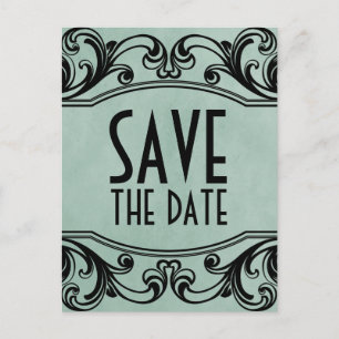 Jade Vintage Swirls Save the Date Postcard