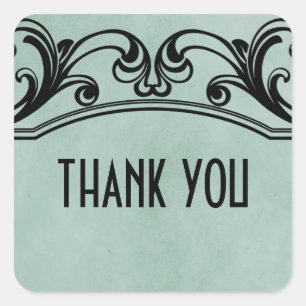 Jade Vintage Swirls Thank You Stickers