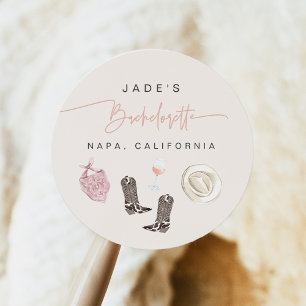 JADE Wine Cowgirl Country Bachelorette Itinerary Classic Round Sticker