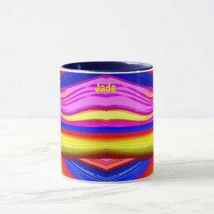 JADE ~ Zany 3D Fractal ~ Pink, Yellow and Blue Mug