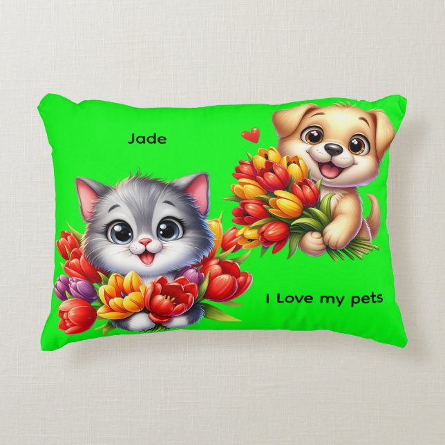 Jade's "I Love My Pets" Decorative Pillow (Front)
