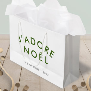 J'adore Noel   Christmas Minimalist Green White Large Gift Bag