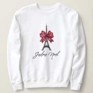 J'adore Noël Eiffel Tower Red Plaid Christmas Bow Sweatshirt