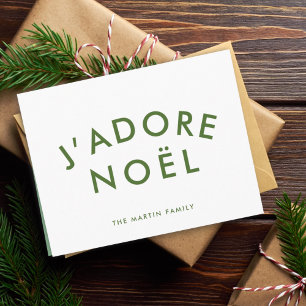 J'adore Noel Love Christmas Modern Trendy Green Holiday Card