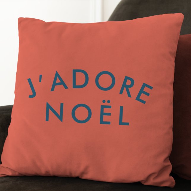 J'adore Noel | Modern Love Christmas Red and Navy Cushion (Creator Uploaded)