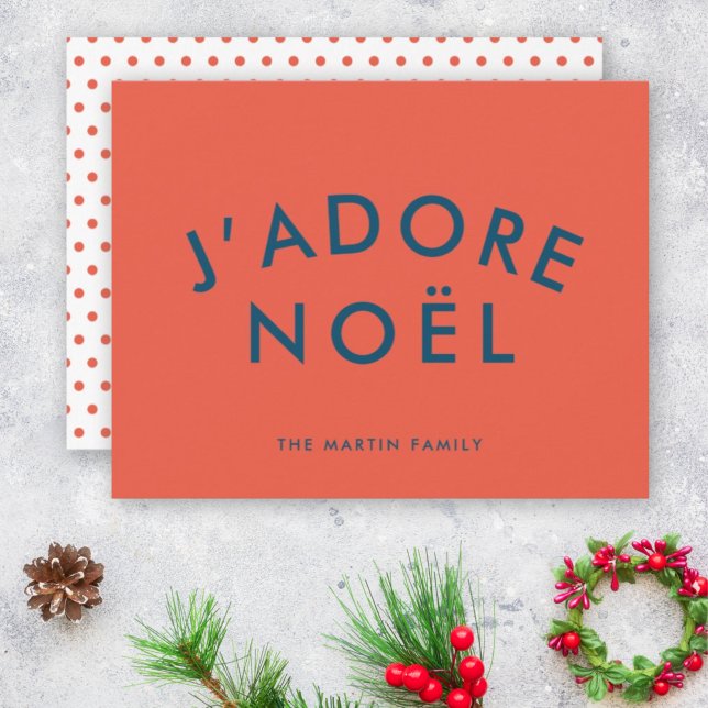 J'adore Noel | Modern Love Christmas Red and Navy Holiday Card (Creator Uploaded)