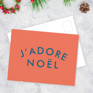 J'adore Noel   Modern Love Christmas Red Navy Postcard