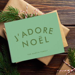 J'adore Noel   Modern Minimalist Love Xmas Green Holiday Card