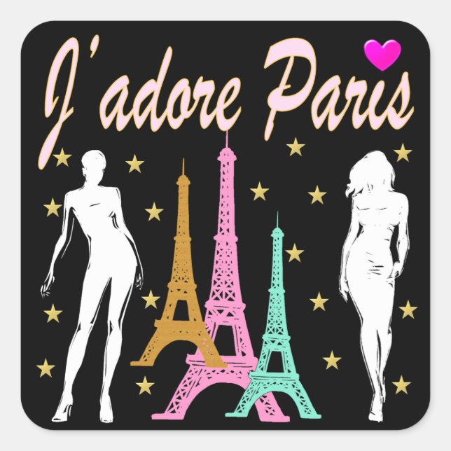 J'ADORE PARIS EIFFEL TOWER DESIGN SQUARE STICKER (Front)