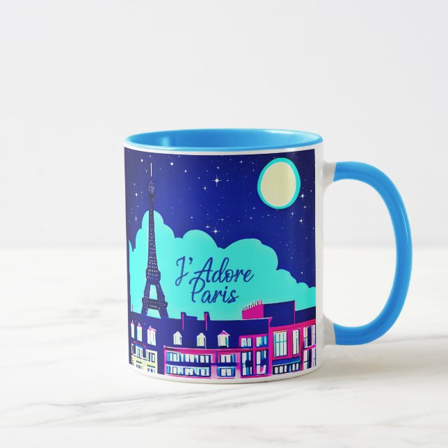 J'adore Paris - Fantasy Paris Under a Full Moon Mug (Right)