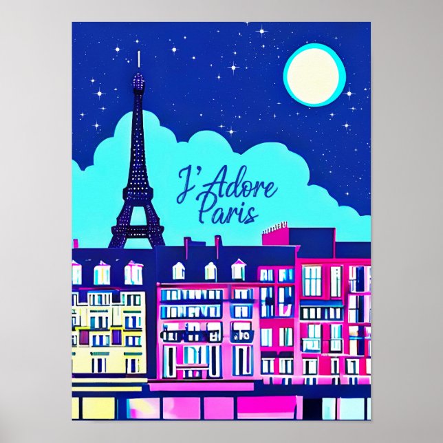 J'adore Paris - Fantasy Paris Under a Full Moon  Poster (Front)