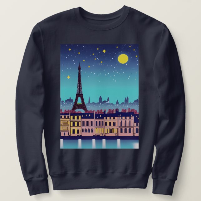 J'adore Paris - Fantasy Paris Under a Full Moon Sweatshirt (Design Front)