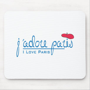 j'adore Paris (I love Paris) with red beret Mouse Pad