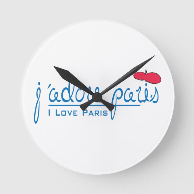 j'adore Paris (I love Paris) with red beret Round Clock (Front)